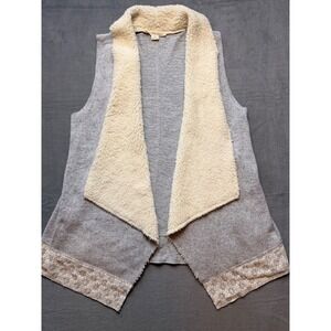 DOUBLE ZERO Women's Gray Sherpa Trim Open‎ Front Vest Cardigan Whimsigoth